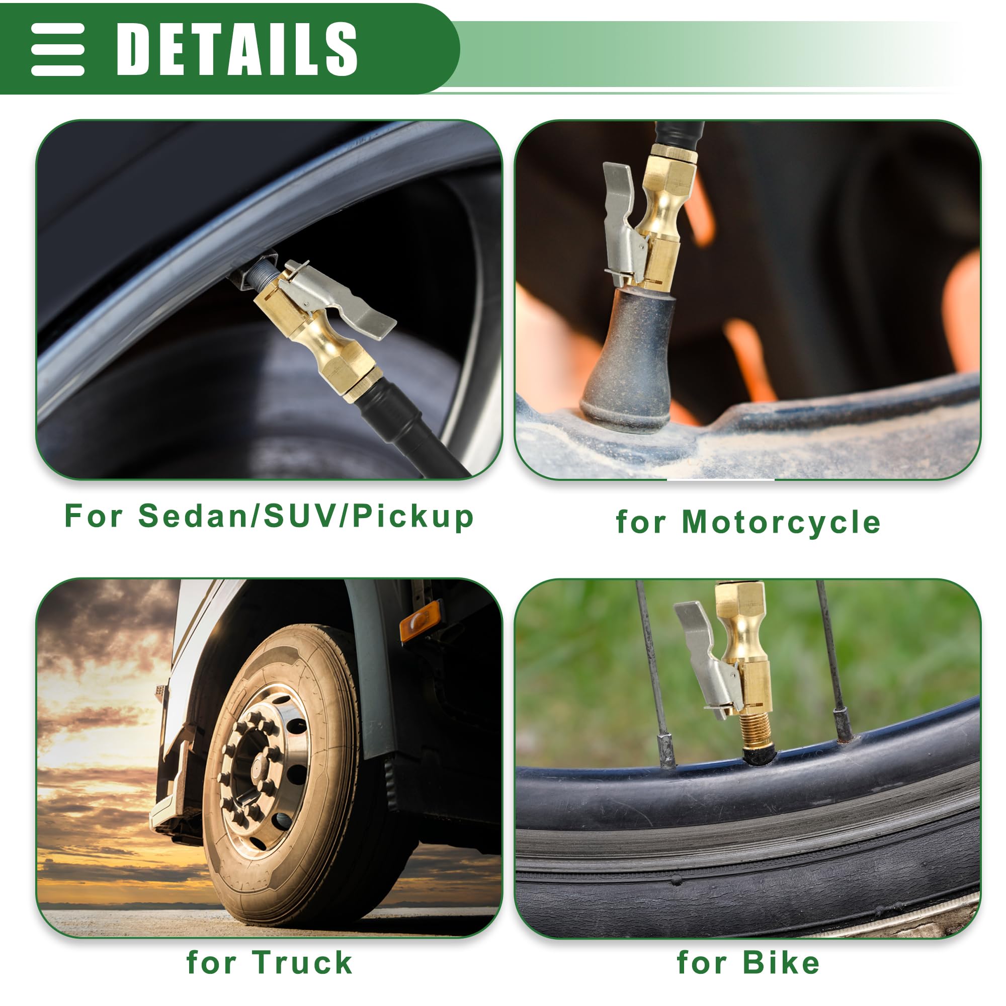 Motoforti Uniwersalny adapter do pompki powietrza, adapter do wentylu opony z blokadą powietrza, długość węża 70 cm, zamknięty, guma ze stali miedzianej, czarny