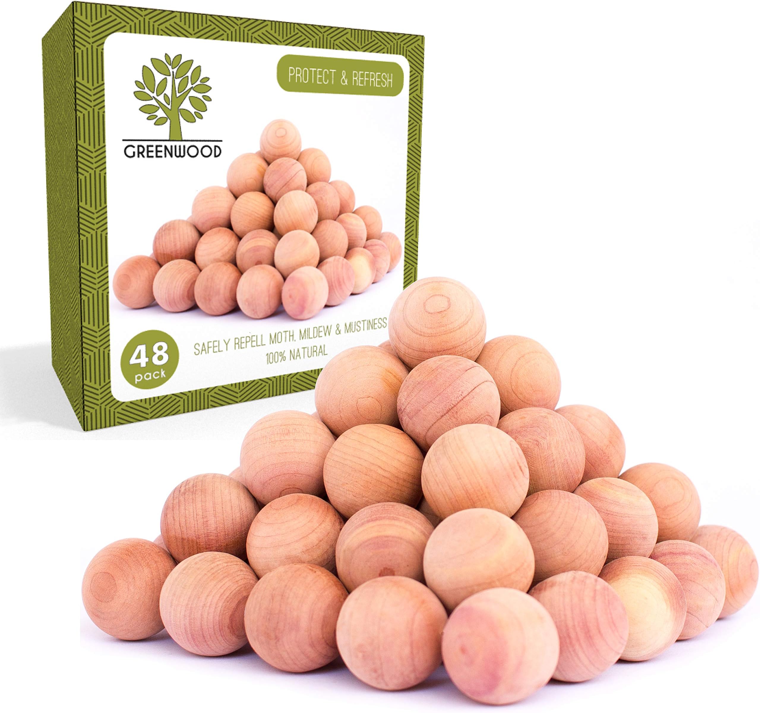 Powerful 100% Natural Anti Moth Balls | Organic Repellent for Clothes Moth & Pantry Pest Killer | Best Clothes Storage Protection Odor Eliminator - Refresh & Protect with Cedar Aromatic Oil | 48 pack