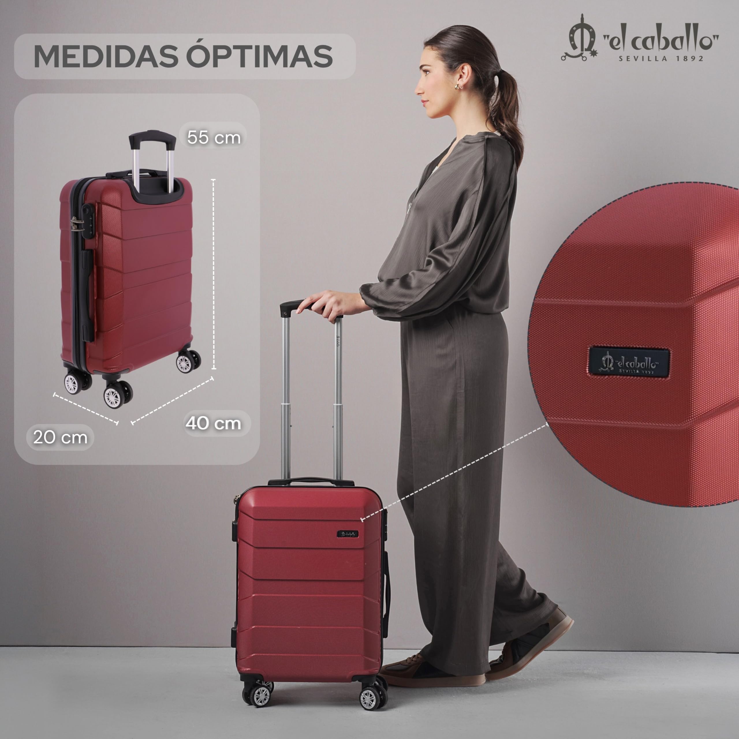 EL CABALLO - Maleta Cabina 55x40x20- Maletas de Viaje - Maletas de Viaje Cabina Apta para Ryannair- Trolley Equipaje para Avion Resistente con 4 Ruedas de 360º y candado numérico