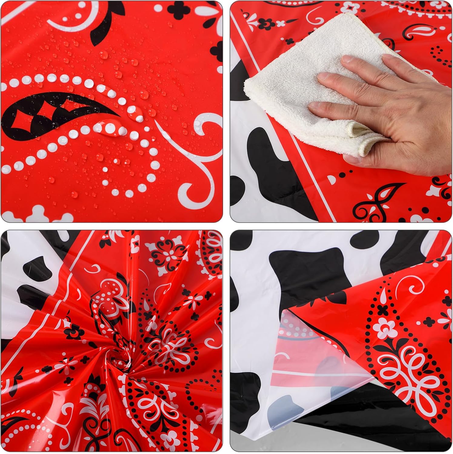 Oudain 6 Pcs Bandana Tablecloth Western Party Decorations Paisley Table Cover Plastic Cowgirl Rodeo Tablecloths Rectangle Table Runner for Western Cowboy, 54 x 108 Inches (Red)