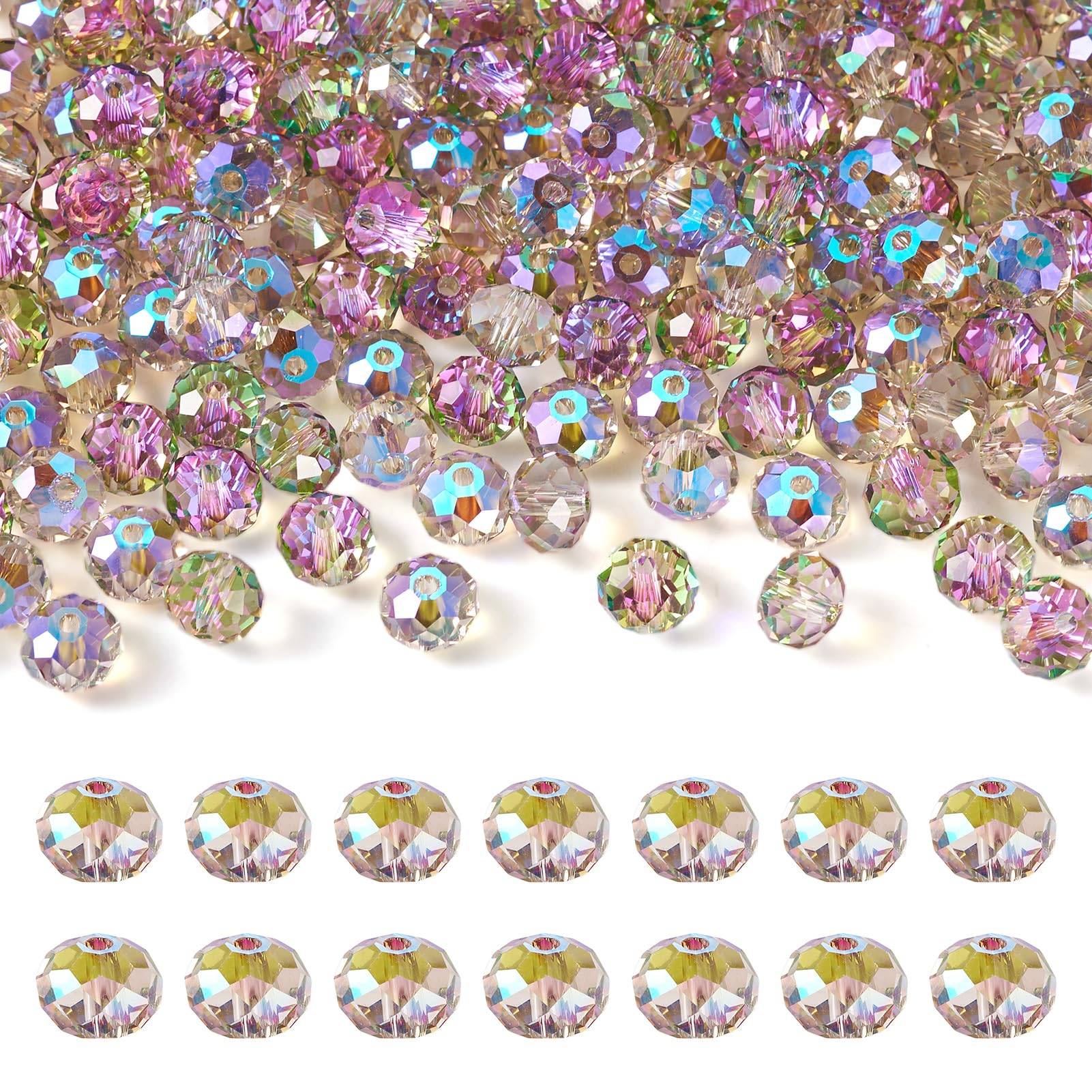 300 perline distanziatrici a rondella, 8 mm, placcate in cristallo, distanziatori, piatte e rotonde, in cristallo, per fai da te, collane, bracciali, gioielli, strass, perline distanziatrici (10