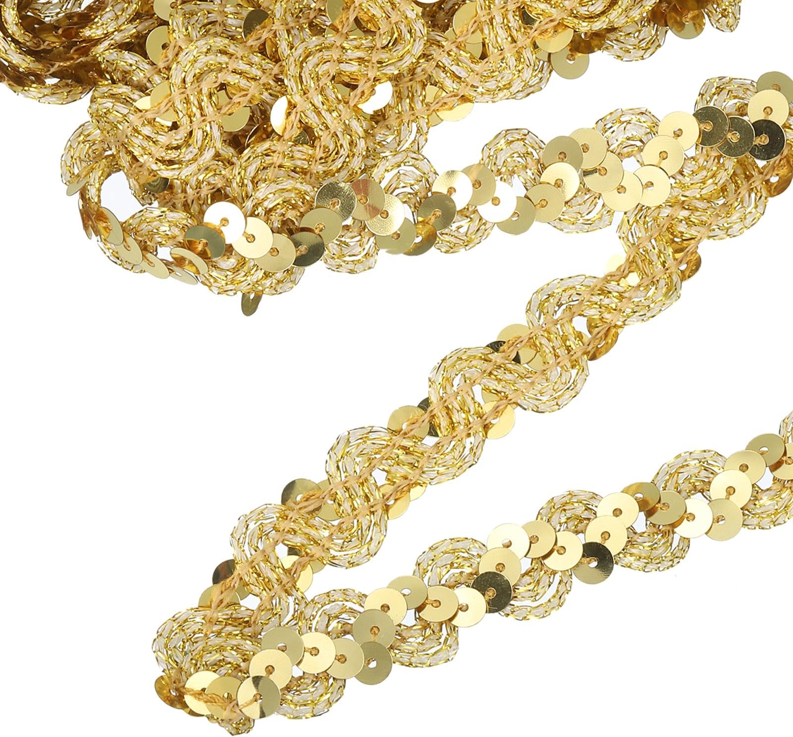 sourcing map 16.4 Yard Sequins Trim Ribbon 0.6 Inch Sequin Gimp Braid Trim Spangle Flat Sequins Paillette Fabric Flat Trims Strips for Crafts Sewing Clothes Home Party Decoration, Gold
