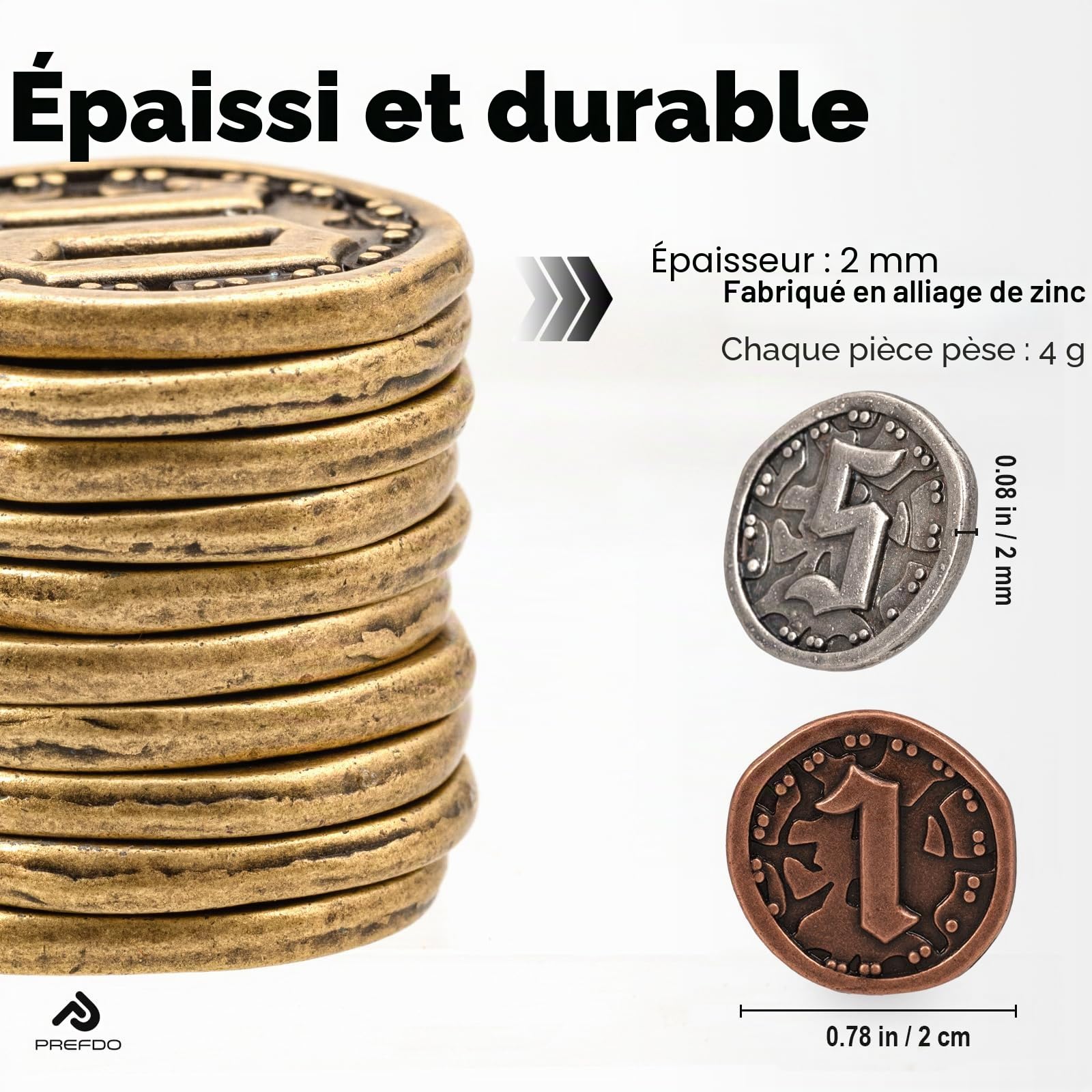 Lot de 50 pièces en métal pour société, jetons dorés et argentés pour poker, RPG, jeux stratégiques, pièces métal fantastiques, monnaie générique robuste