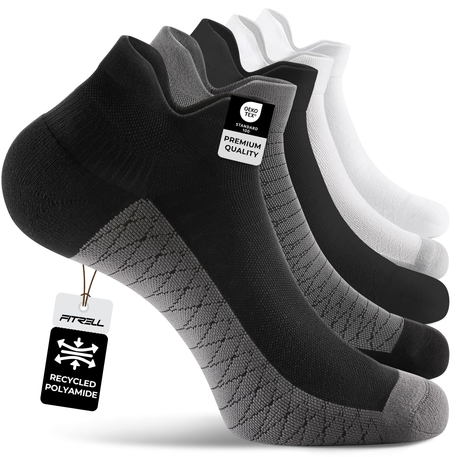 FITRELL Ankle Compression Socks for Women & Men - 5/6 Pairs Cushioned Arch Support Running Socks, Plantar Fasciitis Relief