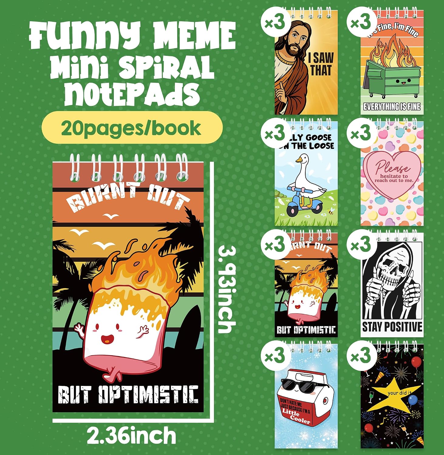 24Pcs Funny Mini Notebooks Dumpster Fire Meme Pocket Spiral Notepads image 2