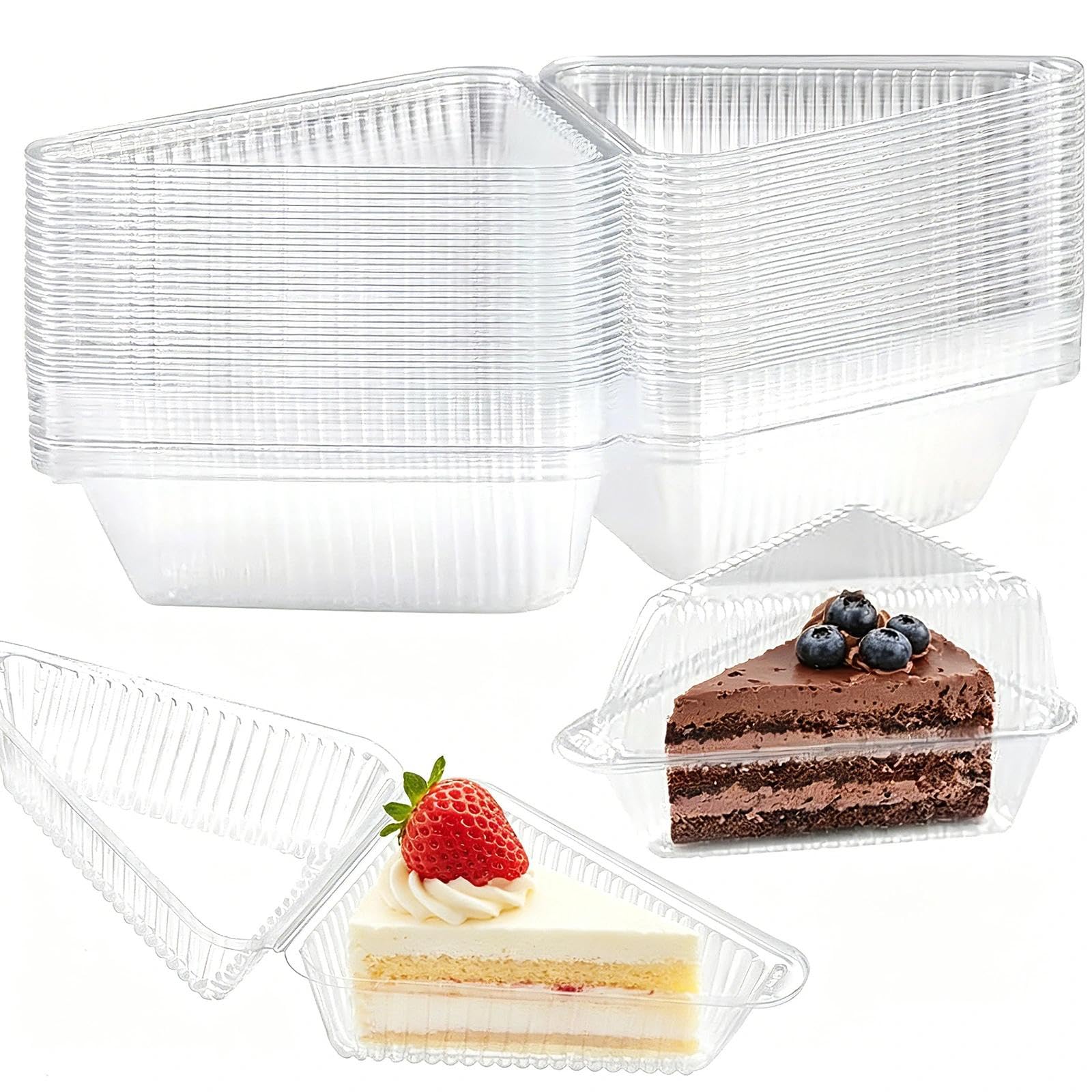 Chovize 100 Pcs Clear Triangle Cake Boxes with Lids, Disposable Plastic Triangular Containers for Individual Cake Slices, Transparent Bakery Packaging for Cheesecake, Sandwich, Cupcake