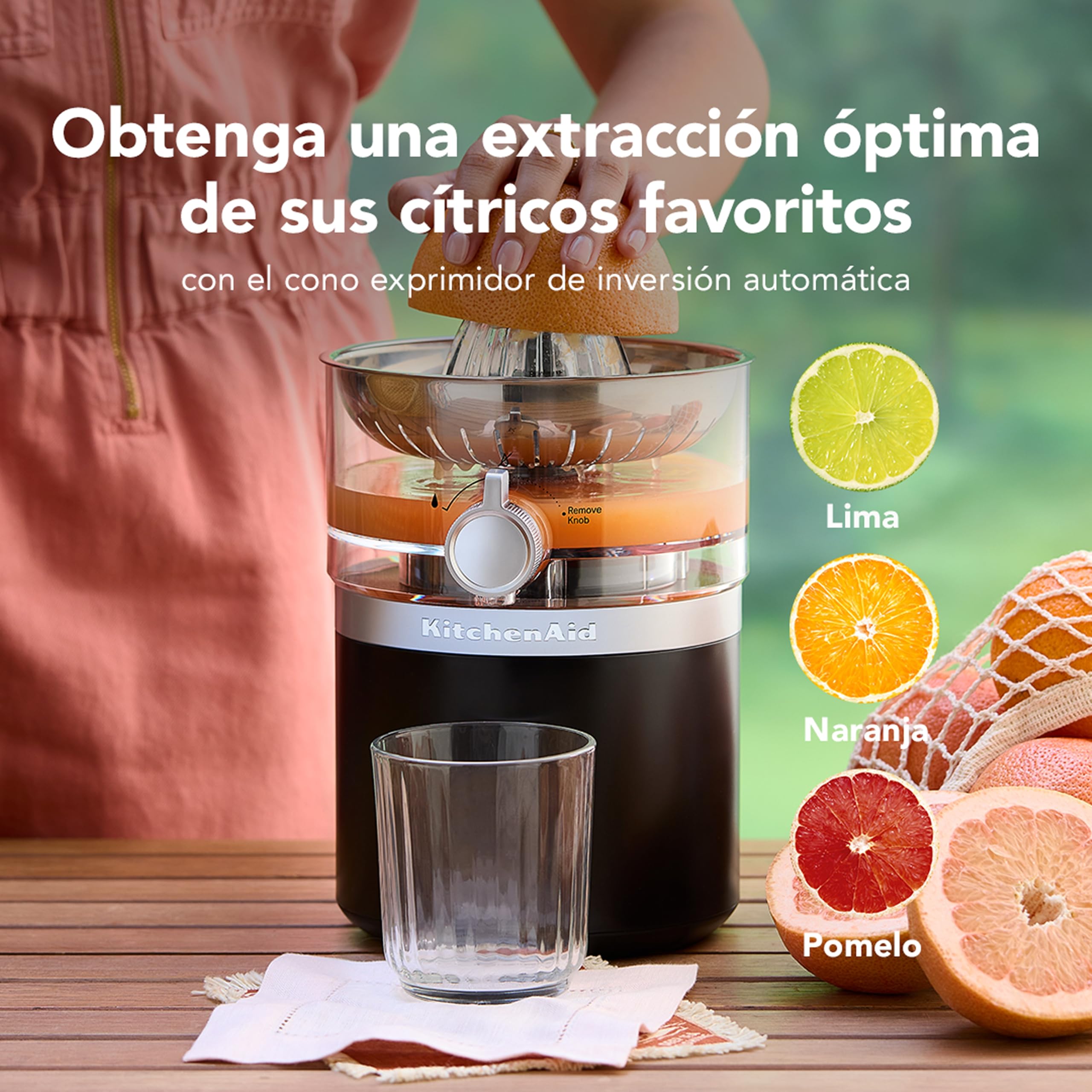 KitchenAid Go Exprimidor Inalámbrico, Cabezal Reversible Automático, Recipiente 473ml Sin BPA, Apto Lavavajillas, Naranja, Limón y Lima, Batería No Incluida, Negro Mate