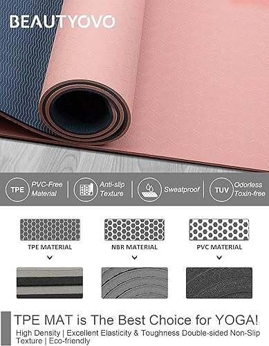 Miniatura 4 de Tapete de yoga con correa, 13 pulgadas extra gruesa, de doble cara, antideslizante, tapetes profesionales de TPE para mujeres y hombres, tapete de