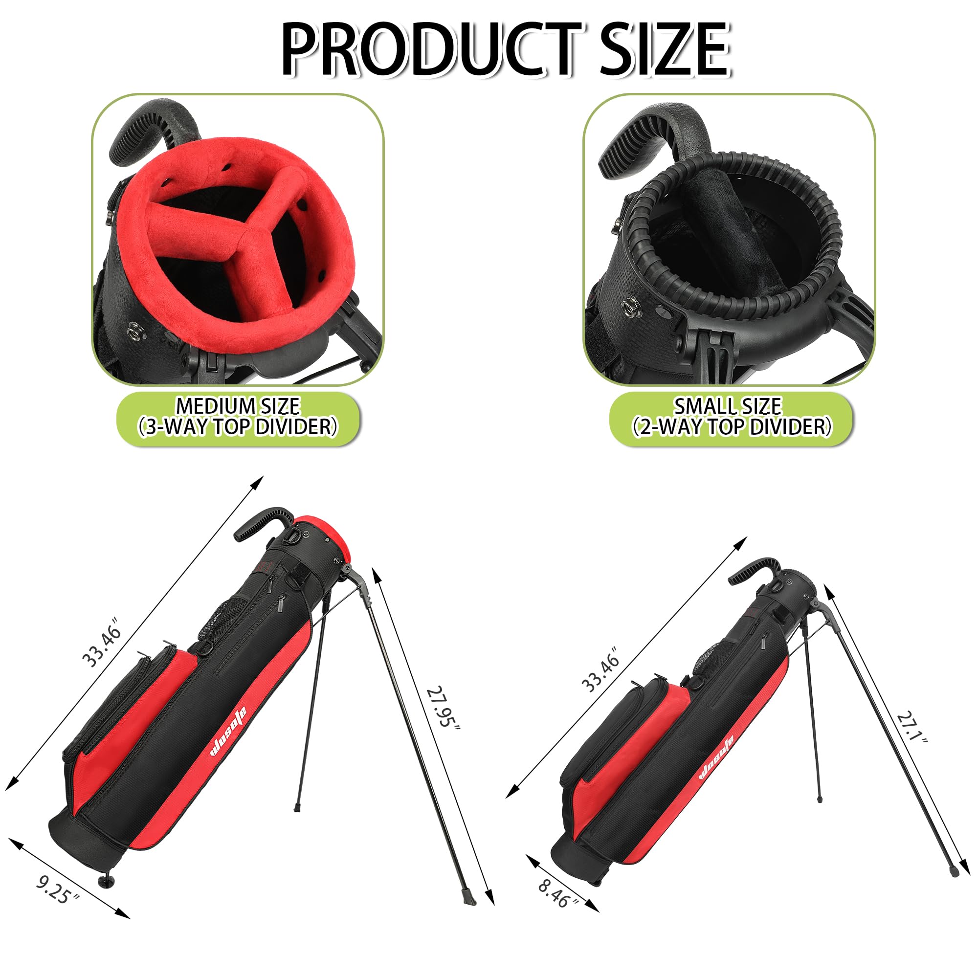 Golf Stand Bag Lightweight Small Medium Carry Bag 2-3 Way Divider Men and Women with Adjustable Shoulder Strap Multiple Pockets Golf Gun Bag with Golf Putter Covers (S-RED)