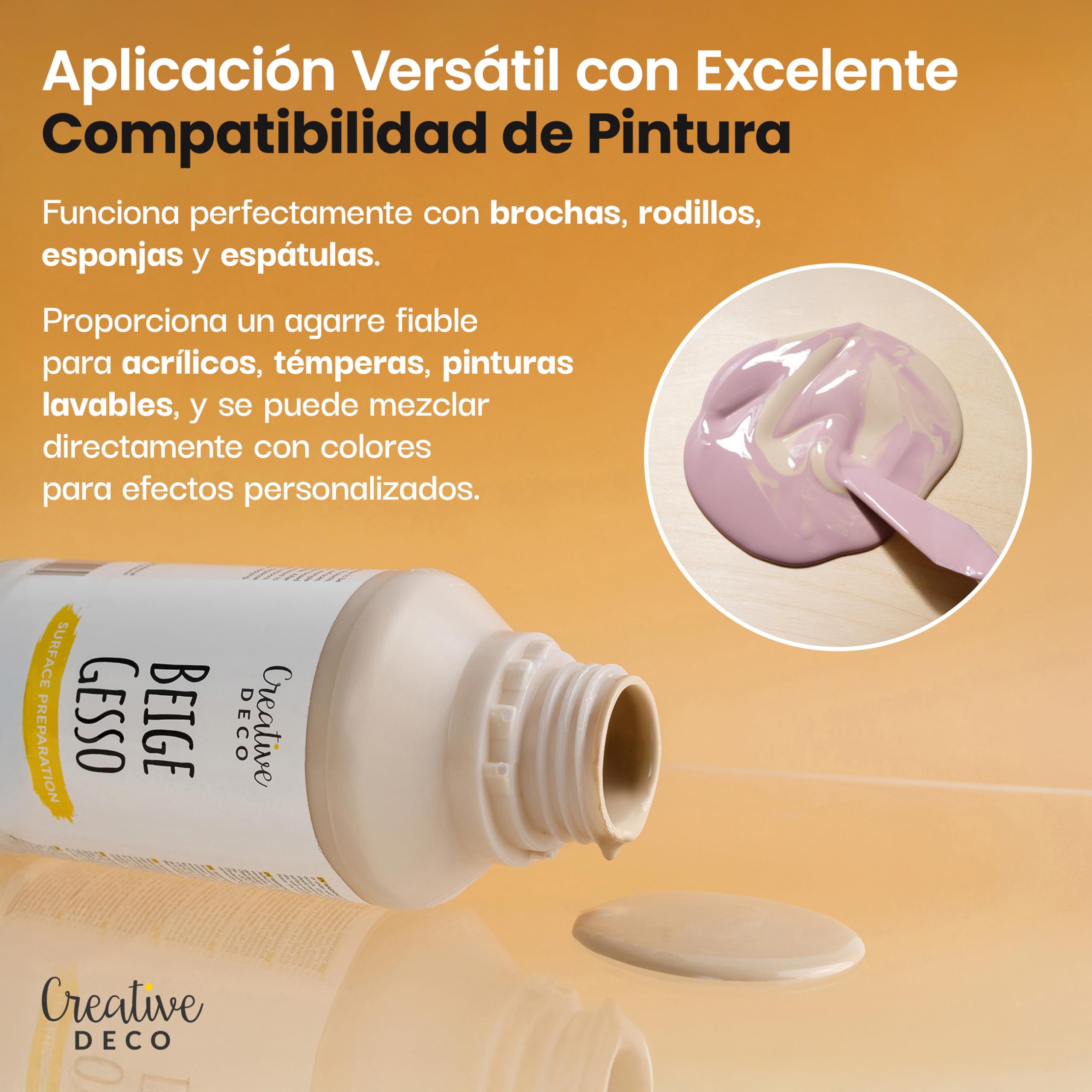 Creative DECO Profesional Gesso Beige | 1L | Pintura Acrílica | Preparación de Pintura | Cebador | Imprimación Cobertura Ideal para Preparar Cada Superficie para Decoupage | Artesanía Manualidades