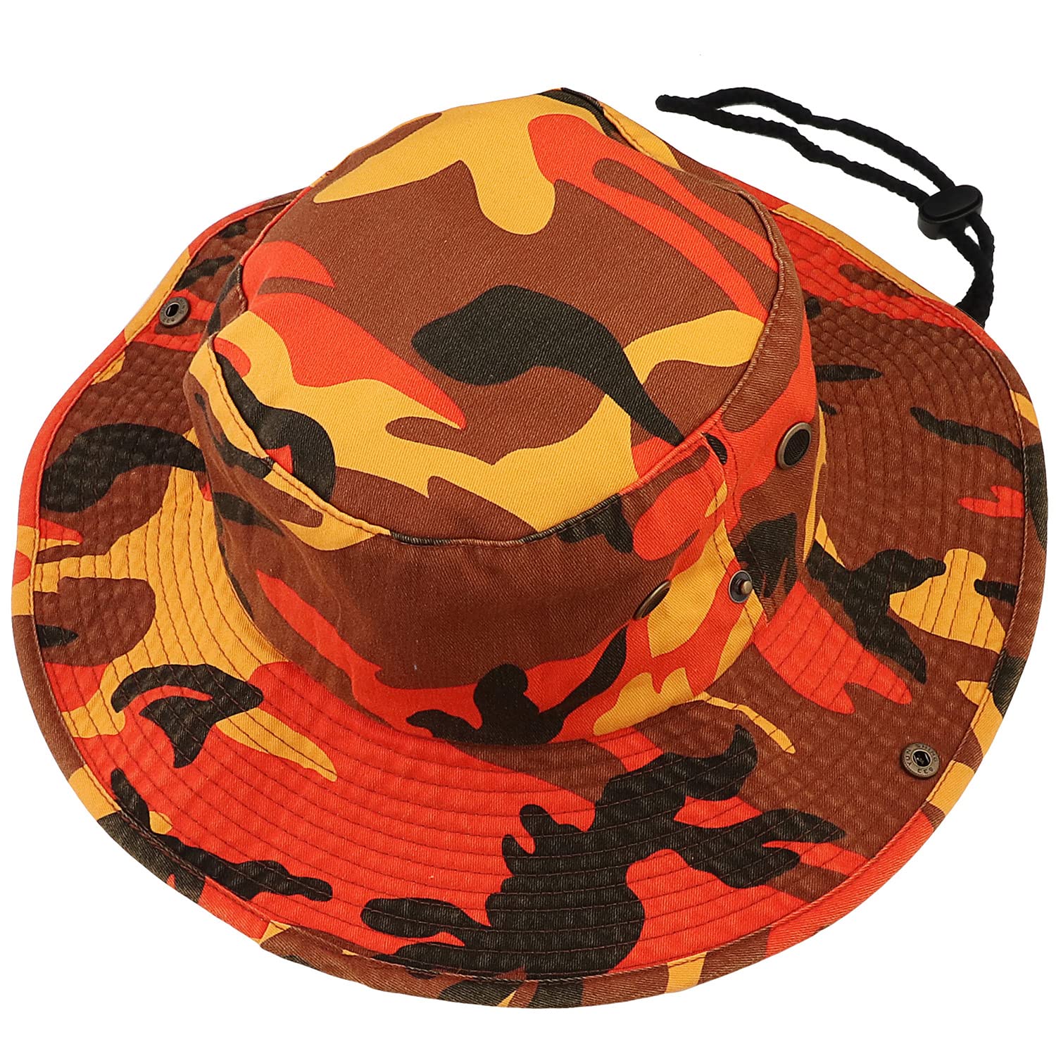 Sombrero de ala ancha para senderismo, pesca, safari, boonie, 100% algodón, protección solar UV para hombres y mujeres, actividades al aire libre, Camuflaje naranja, Large/X-Large