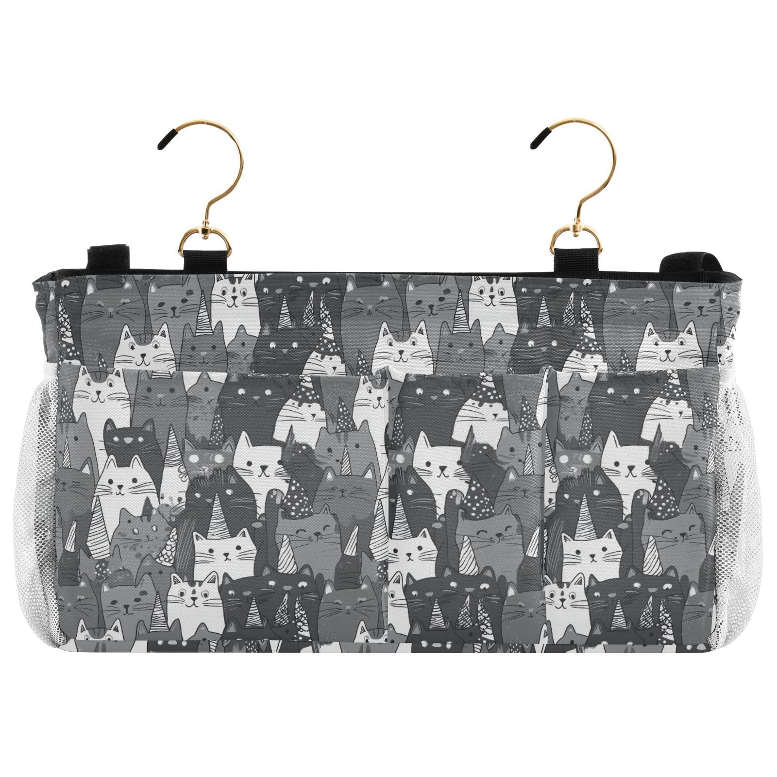 miaozhen Cartoon Cute Black and White Cat Bedside Essentails Pocket Bed Hanging Bag for Water Bottles, Magazines, Phone, Glasses organizador de controles remotos