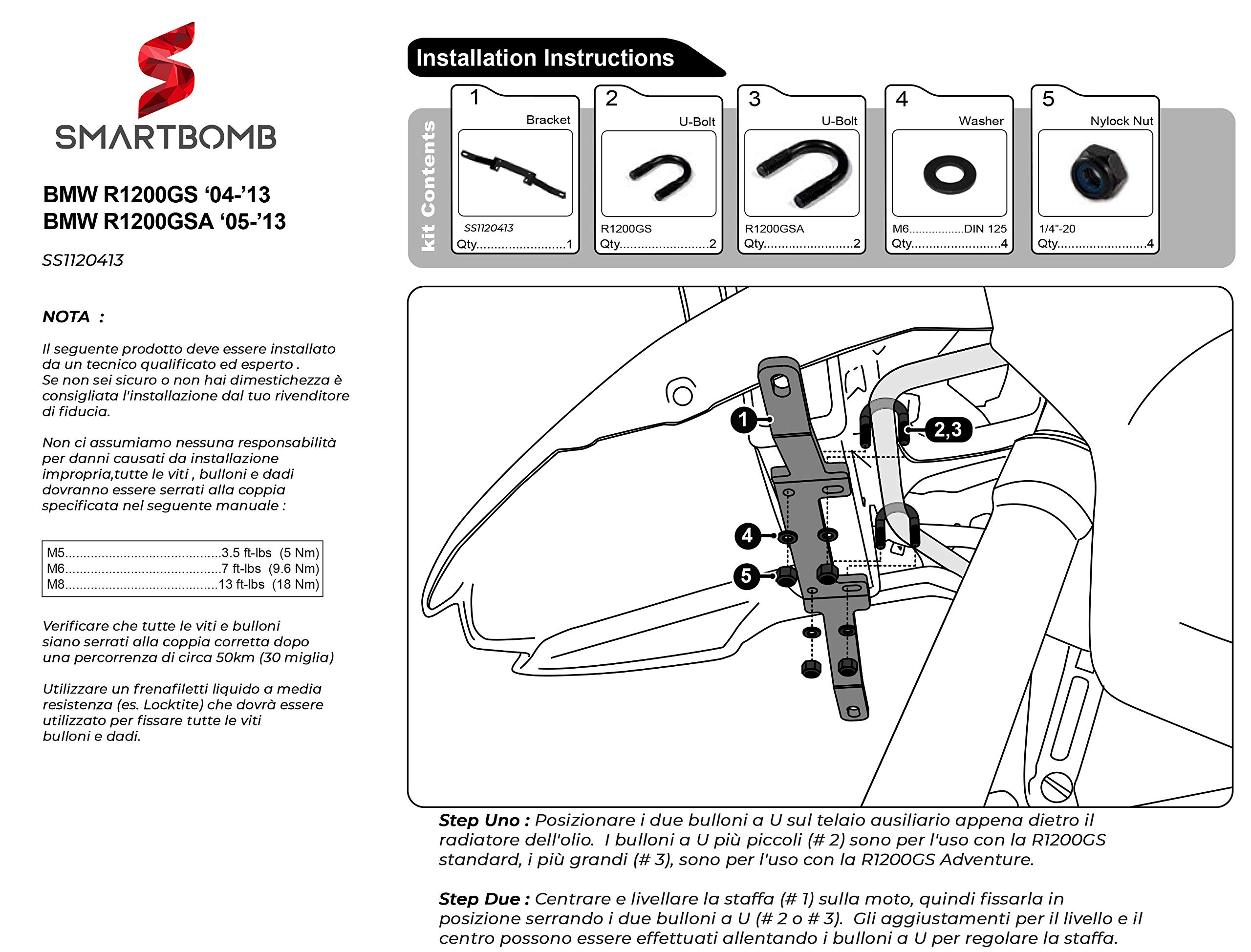 Staffa faretti addizionali supplementari sotto parafango sottobecco R 1200 GS 2004-2013 Standard Adventure Specifico no modifica