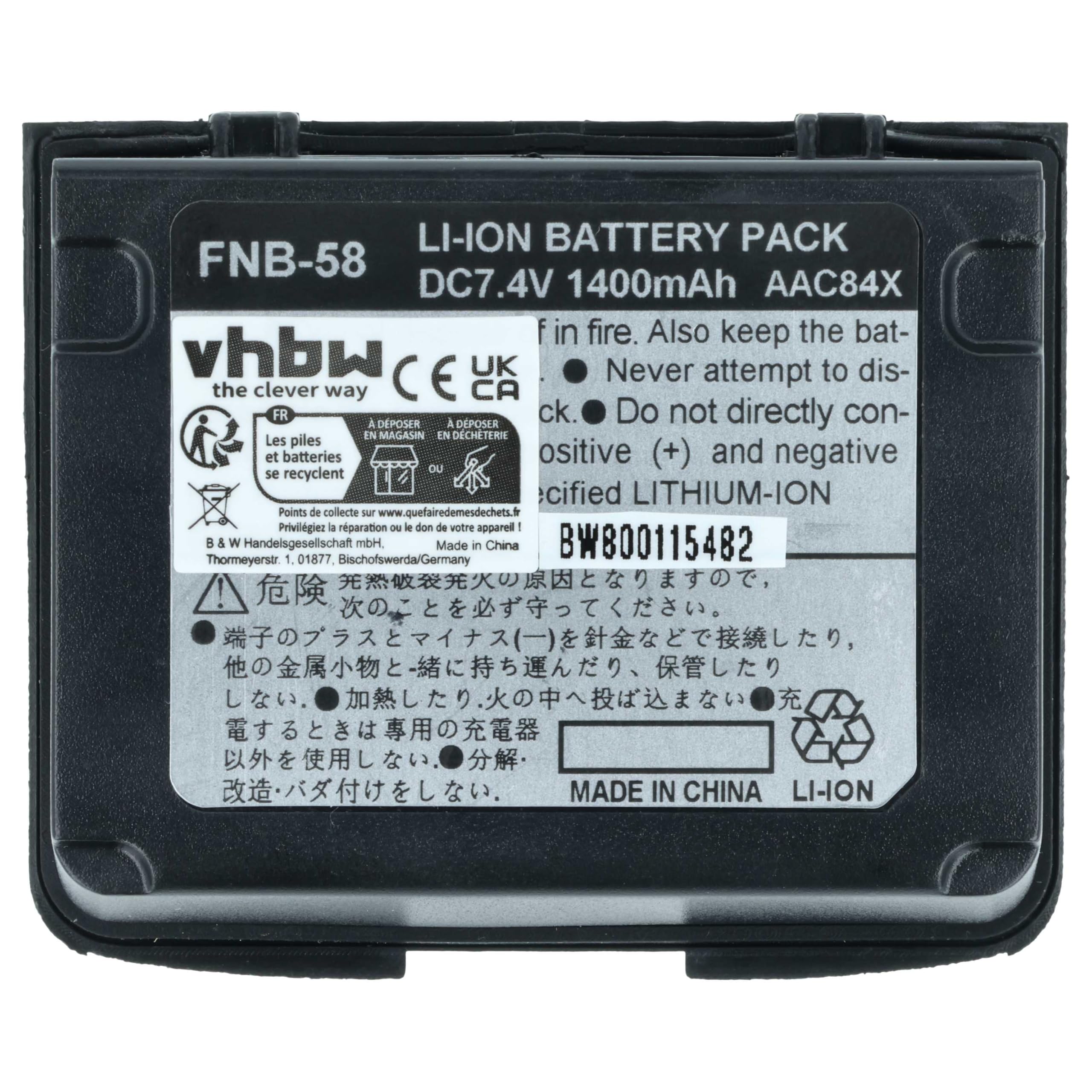 vhbw akumulator litowo-jonowy 1400 mAh (7,4 V) pasuje do radiotelefonu, Walkie Talkie Vertex/Yaesu VX-5E, VX-5R, VX-5RS, VX-6, VX-6R, VX-7E, VX-7R, VX-7RB