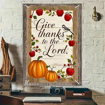 BlissYard Fall Thanksgiving Window Banner 31x47 Inch Harvest Pumpkin Leaves Decor with Grateful Heart Scripture Ofrenda Papel Picado Photo Backdrop Indoor Outdoor Holiday Party Decoration
