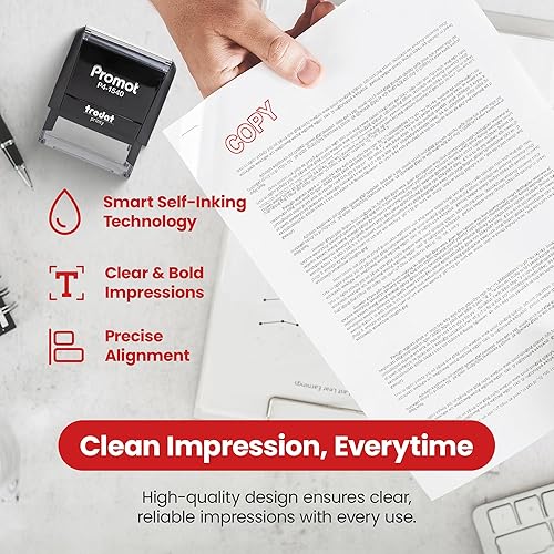 Vista 3 de Promot Copy Self Inking Rubber Stamp - Refillable Copy Stamper - Business, Bookkeeping, Ordering, Accounting, Work, Office Stamps - Red Ink