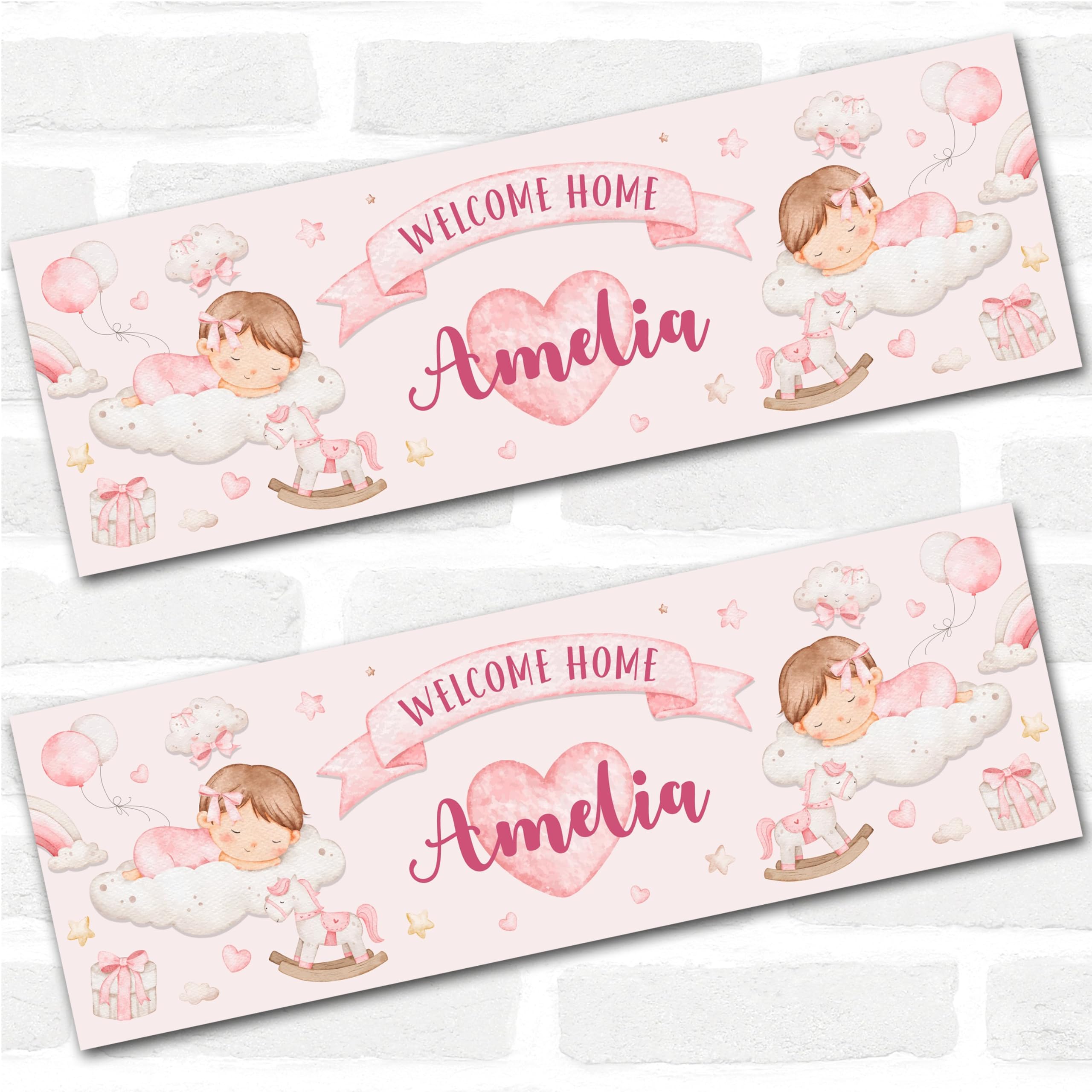 Personalised Party Banner For New Baby Girl Welcome Home Sleeping Baby Pink | Custom Large Party Decoration, Event Banner, Backdrop, Décor, Signage. 3 ft x 1 ft | 4.5 ft x 1.5 ft | 6 ft x 2 ft