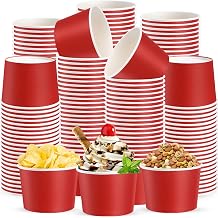 Jingmore 60 Pcs Paper Ice Cream Cups 9oz Disposable,Red | Colored Dessert Bowls for Hot Cold Food, Red Paper Sundae Cups, Birthday Baby Shower Party Supplies, Soup Snacks Treats