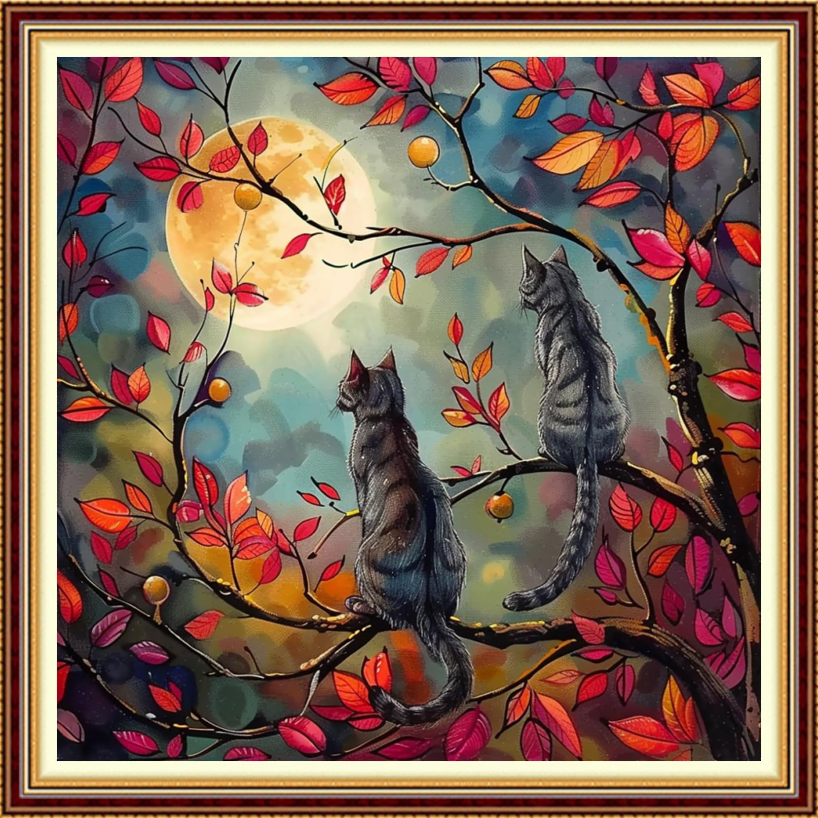 Funchey Stamped Cross Stitch Kits, DIY Cross Stitch Pattern for Adults Beginners Needlepoint Kits Embroidery Kit Arts and Crafts 11CT-Cats Admiring the Moon 18x18 inch