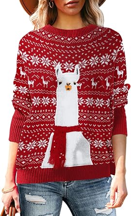 Pink Queen Womens 2026 Ugly Christmas Sweater Long Sleeve Knitted Pullove Xmas Jumpers Tops