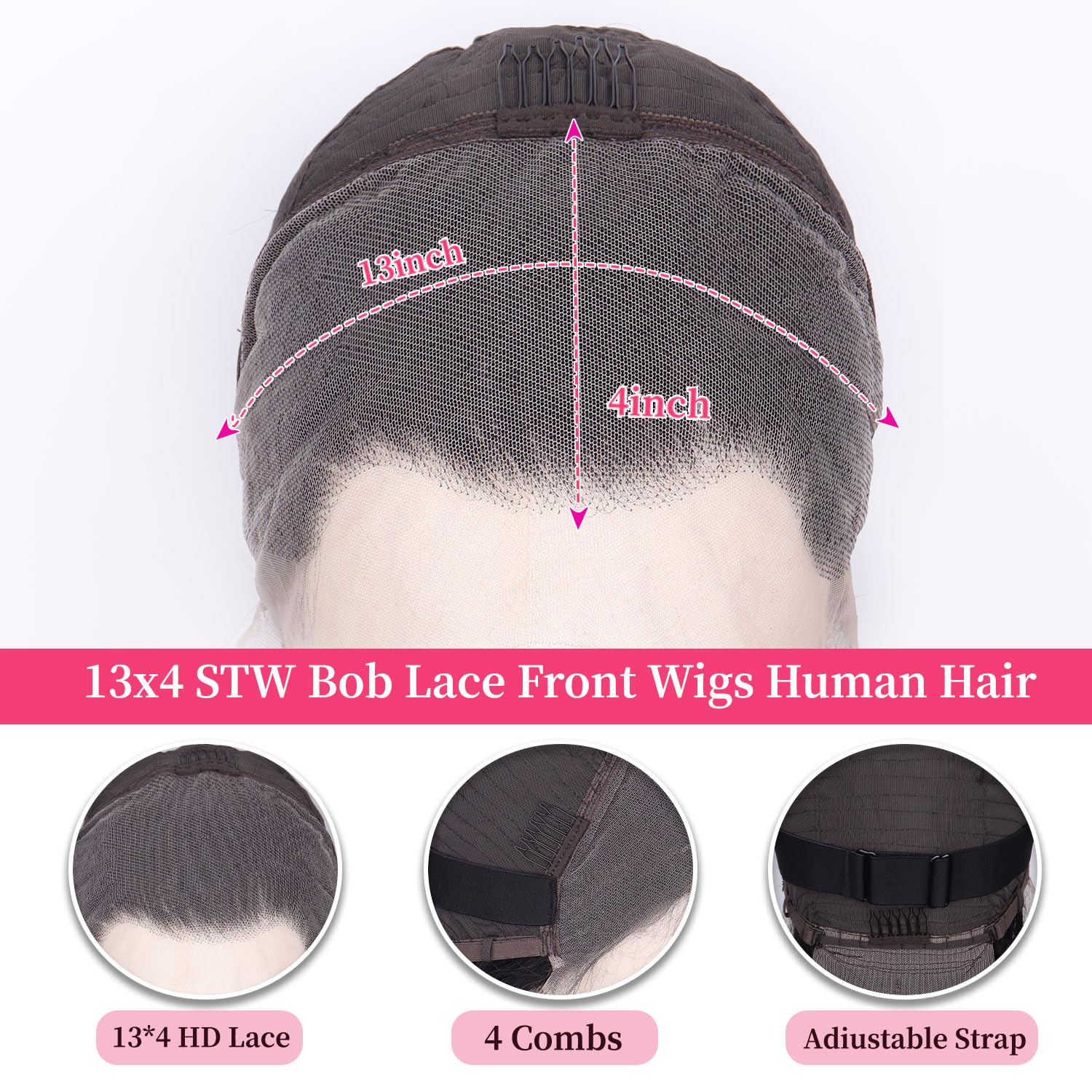 Wepwcod Bob Wigs Human Hair Glueless 13x4 HD Lace Closure Glueless Human Hair 180% Density Short Straight Wig for Black Women (STW Bob Wig-4/30 - Image 4