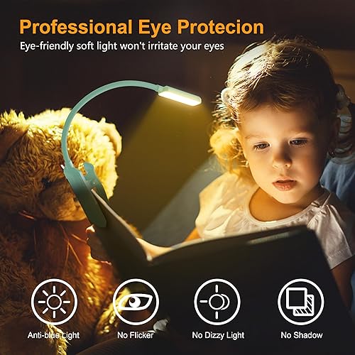 Vista 26 de Gritin Luz de libro recargable de 9 LED para leer en la cama, cuidado de los ojos, 3 temperaturas de color, brillo de atenuación continua, 80 horas