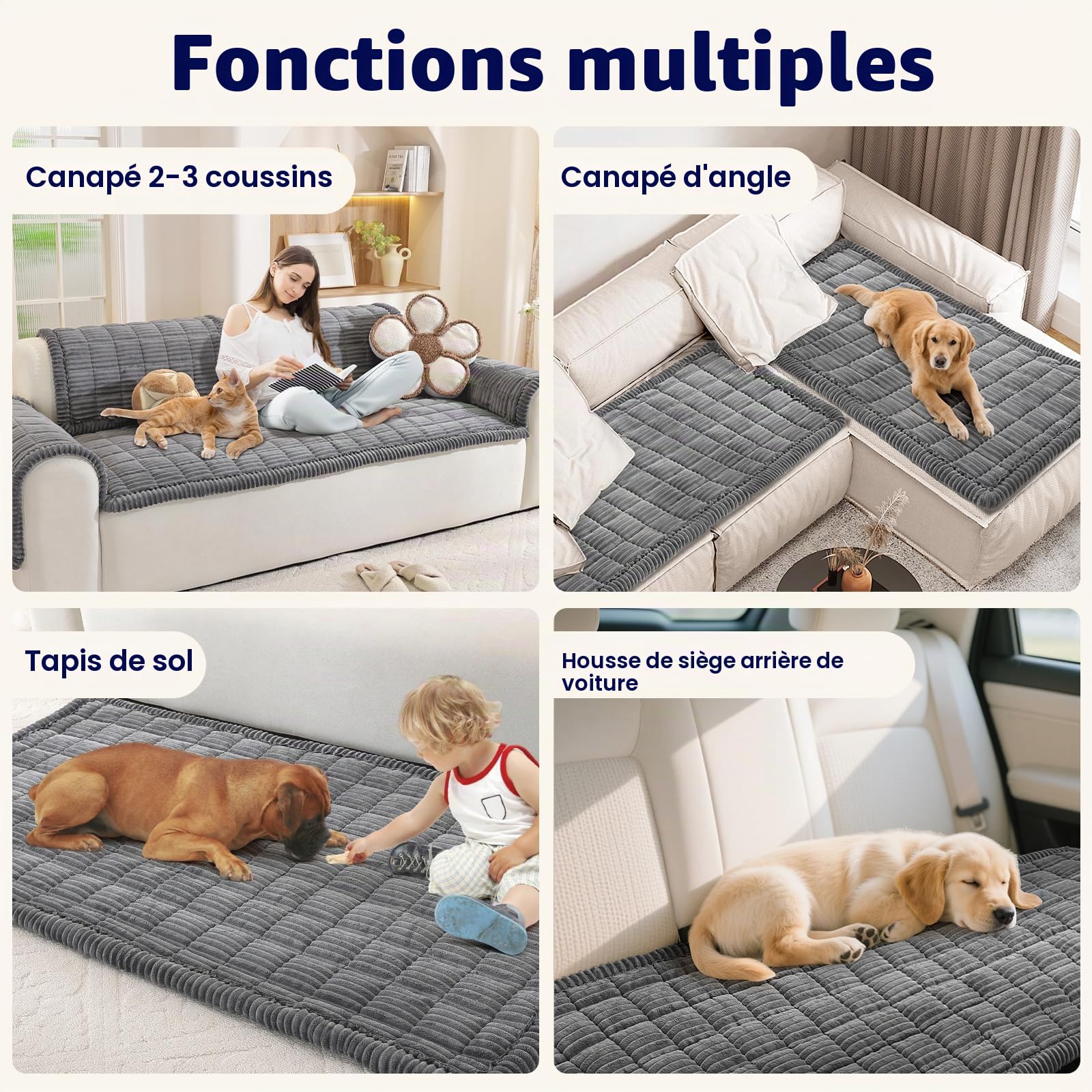 Royhom Housse de Canapé Épais, Protege Canape Cuir Anti-dérapant, Housse Canape d'angle, Doux Couverture pour Canapé, Tapis, Rebord de Fenêtre (Gris, 70 x 180 cm)