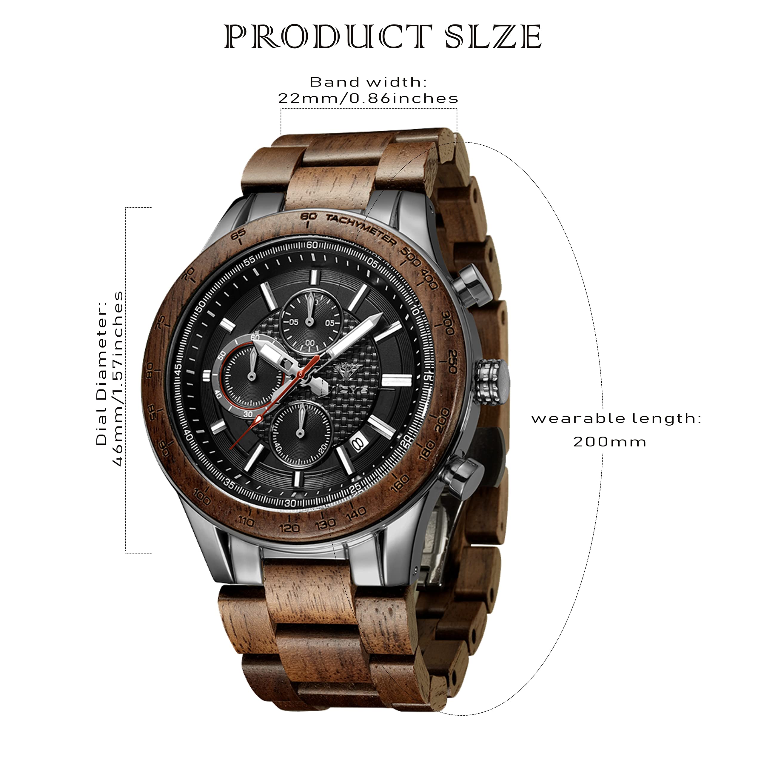 Reloj de Madera y Acero Inoxidable para Hombre cronógrafo 3 diales cronógrafo Cuarzo Ocio Negocios multifunción Reloj de Madera para Hombre Hecho a Mano.