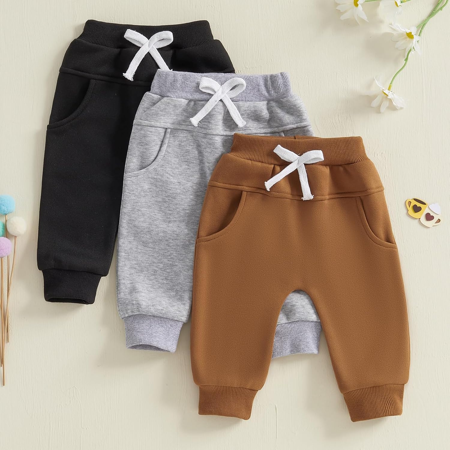 allshope Toddler Baby Boy Fall Pants Fleece Lined Winter Warm Sweatpants Jogger Athletic Trousers Elastic Waist Harem Bottoms - Image 3