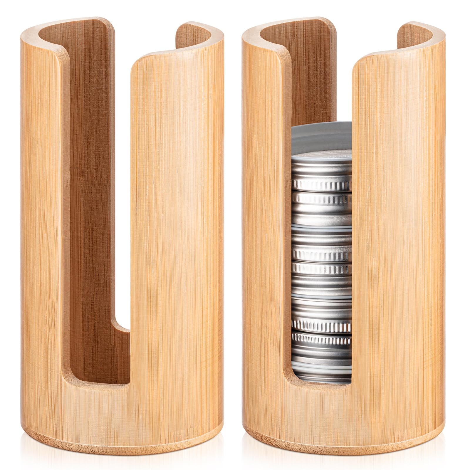 Suclain 2 Pcs Mason Jar Lid Organizer (Only for Regular Mouth) Vertical Mason Jar Lid Storage Mason Jar Accessories Tumbler Lid Holder Bamboo Cup Lid Organizer for Kitchen Countertop Cupboard
