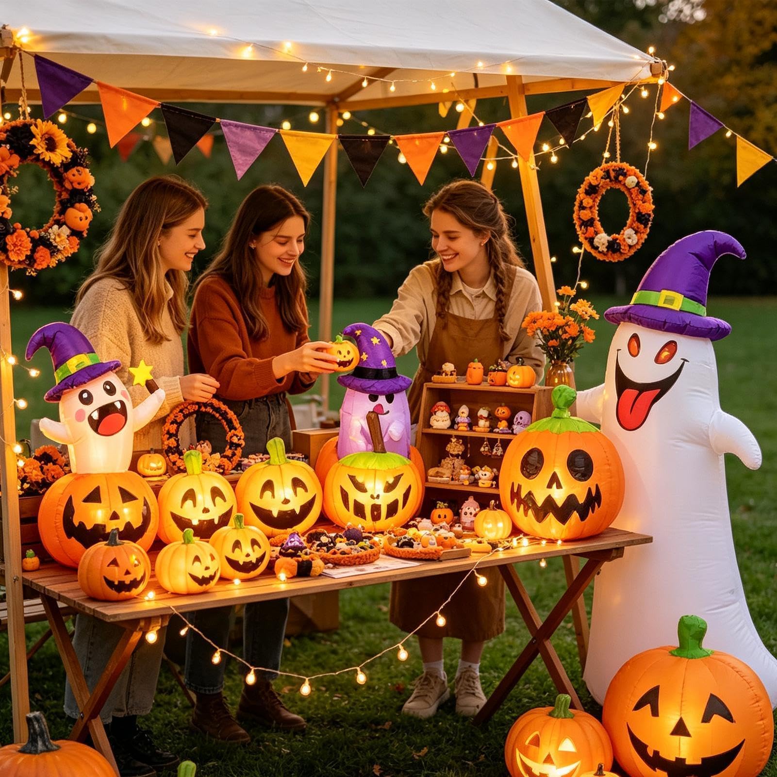 Halloween nadmuchiwana figurka 2,4 m duża dekoracja z wbudowanymi diodami LED, kapelusz czarownicy