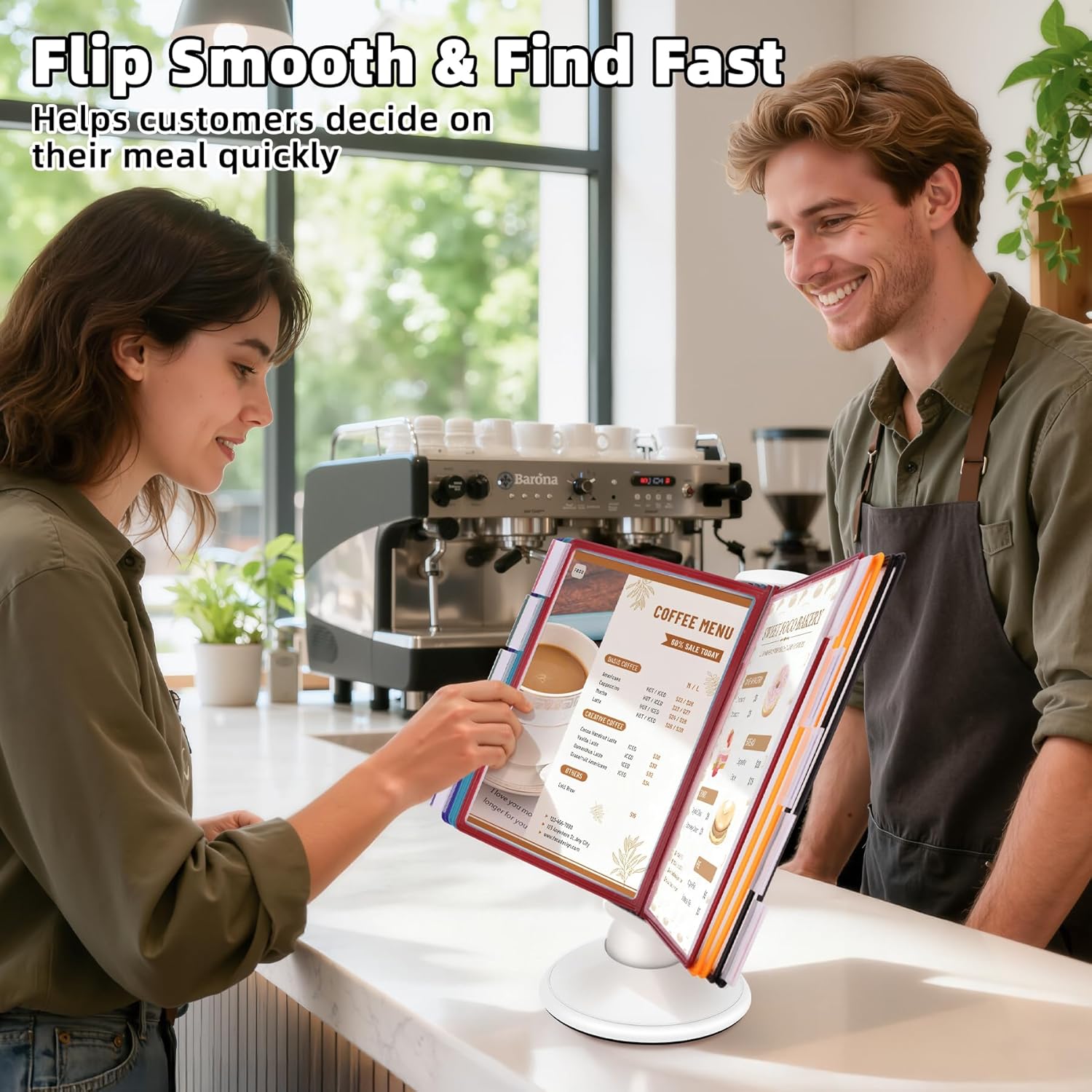 Antner 10-Pocket Desktop Reference & Display System with 360° Adjustable Base, Fast Flip & Find Desk Reference Organizer, A4/Letter Size 10 Double-Sided Panels with 5-Color Borders & Index Tabs, White