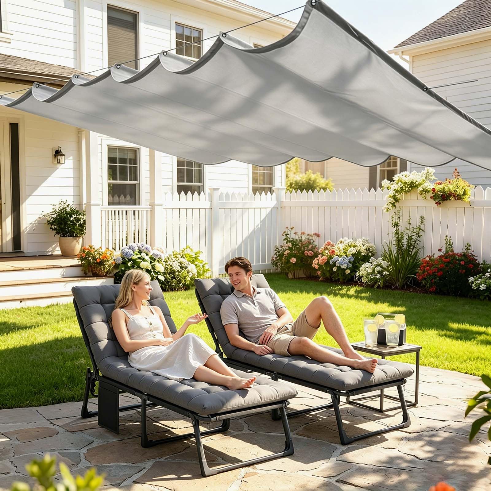 Auvent 175x470 cm gris clair avec voile d'ombrage imperméable PES pour la protection du patio