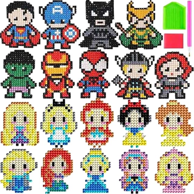 Yeefunjoy Diamond Painting Kit for Kids, Arts and Crafts Kits for 6-9 Year Old Kids Birthday Presents Gift, Princess & Hero DIY Paint by Letters Creative 5D Diamond Painting Stickers for Girls Boys