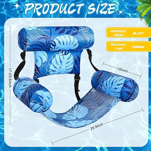 Miniatura 3 de Paquete de 3 flotadores de piscina para adultos, sillas inflables de piscina, hamaca, silla flotante de agua, patrón de plantas tropicales, flotador