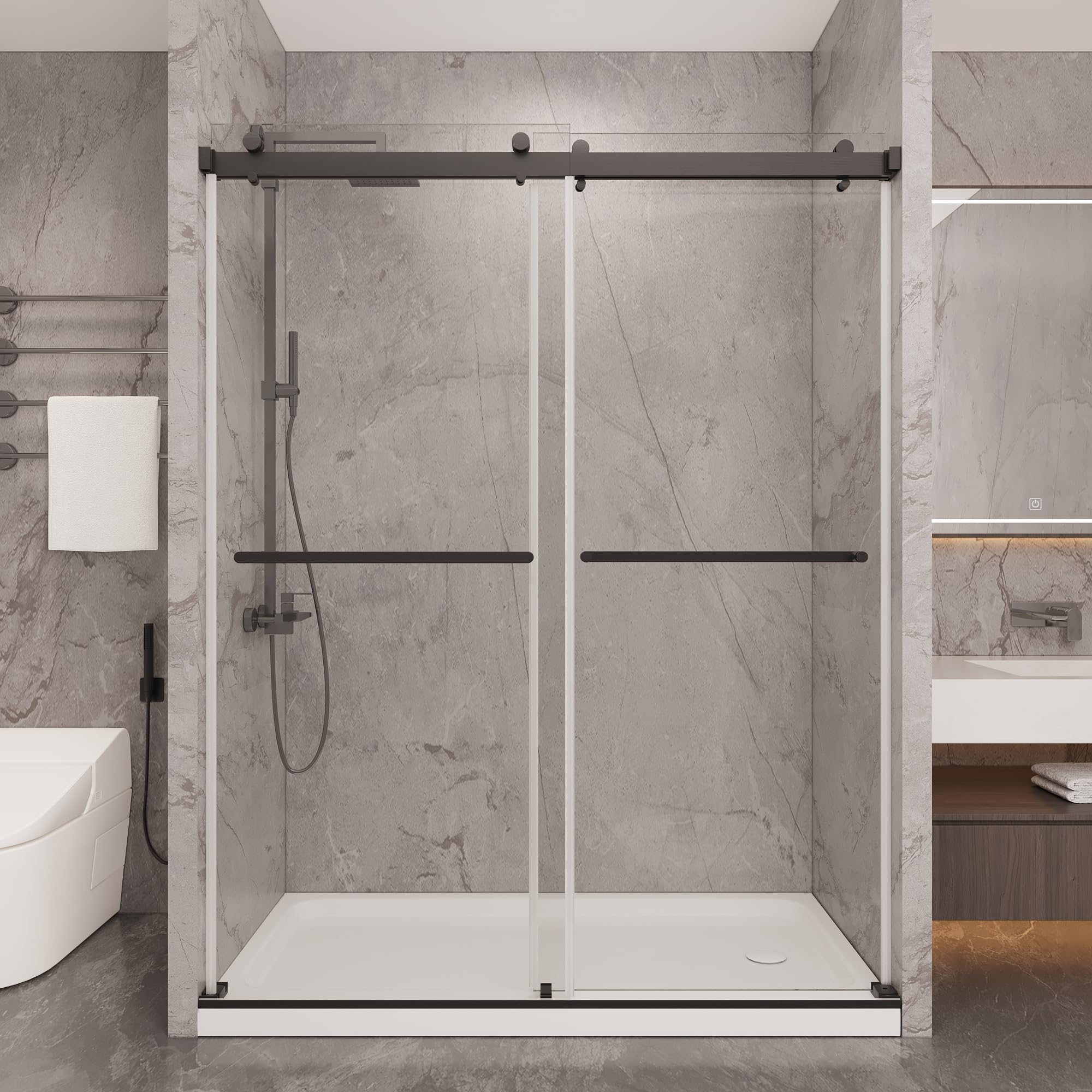 56 to 60'' W x 76'' H Frameless Shower Door, Double Sliding Shower