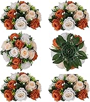 Vista 8 de BLOSMON Centros de mesa de bola de flores para mesa 2 piezas Centro de mesa de rosas artificiales Flores azul polvoriento Arreglo floral de seda