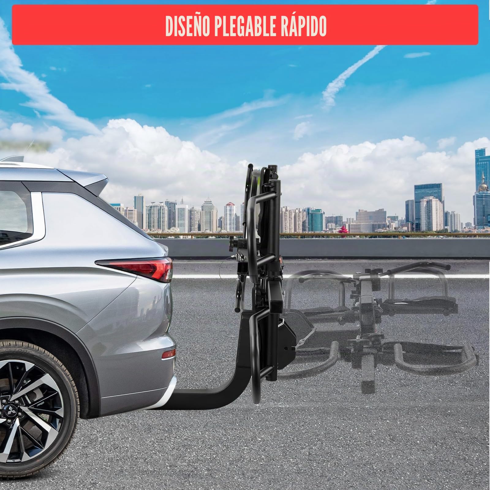 Garvee Portabicicletas Plegable de Enganche para 2 Bicicletas, Soporte para E-Bikes y Fat Bikes de hasta 180 kg, Ajuste de Neumáticos de 5.5'' con Sistema Antioscilación para Coche y SUV, Negro