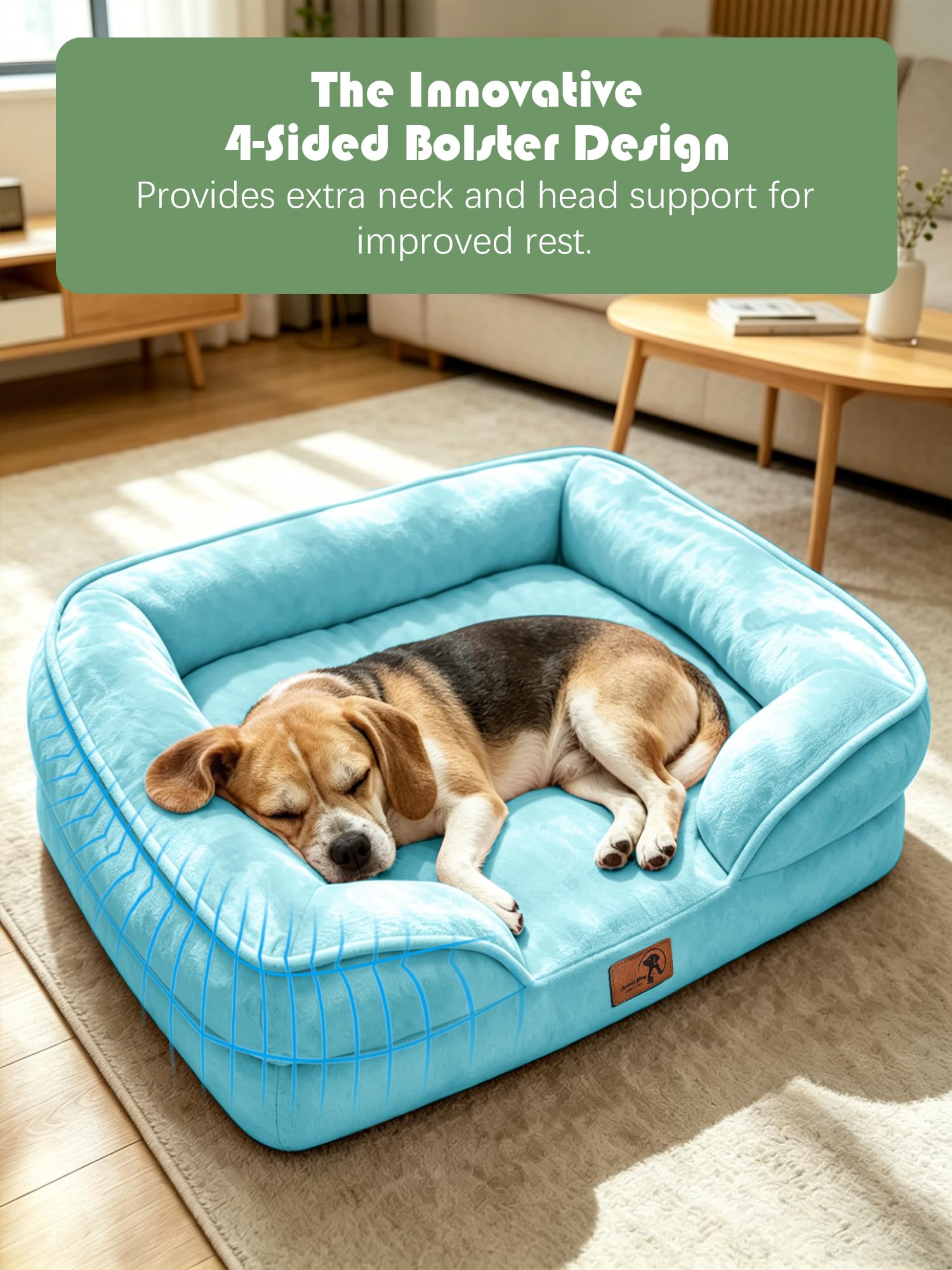 Spotted Play Orthopedic Dog Bed with Sides - Sofa Beds for Medium Dogs, Supportive Foam Pet Couch Bed with Washable Removable Cover, Waterproof Lining and Non-Slip Bottom, Ice Blue - M view 5