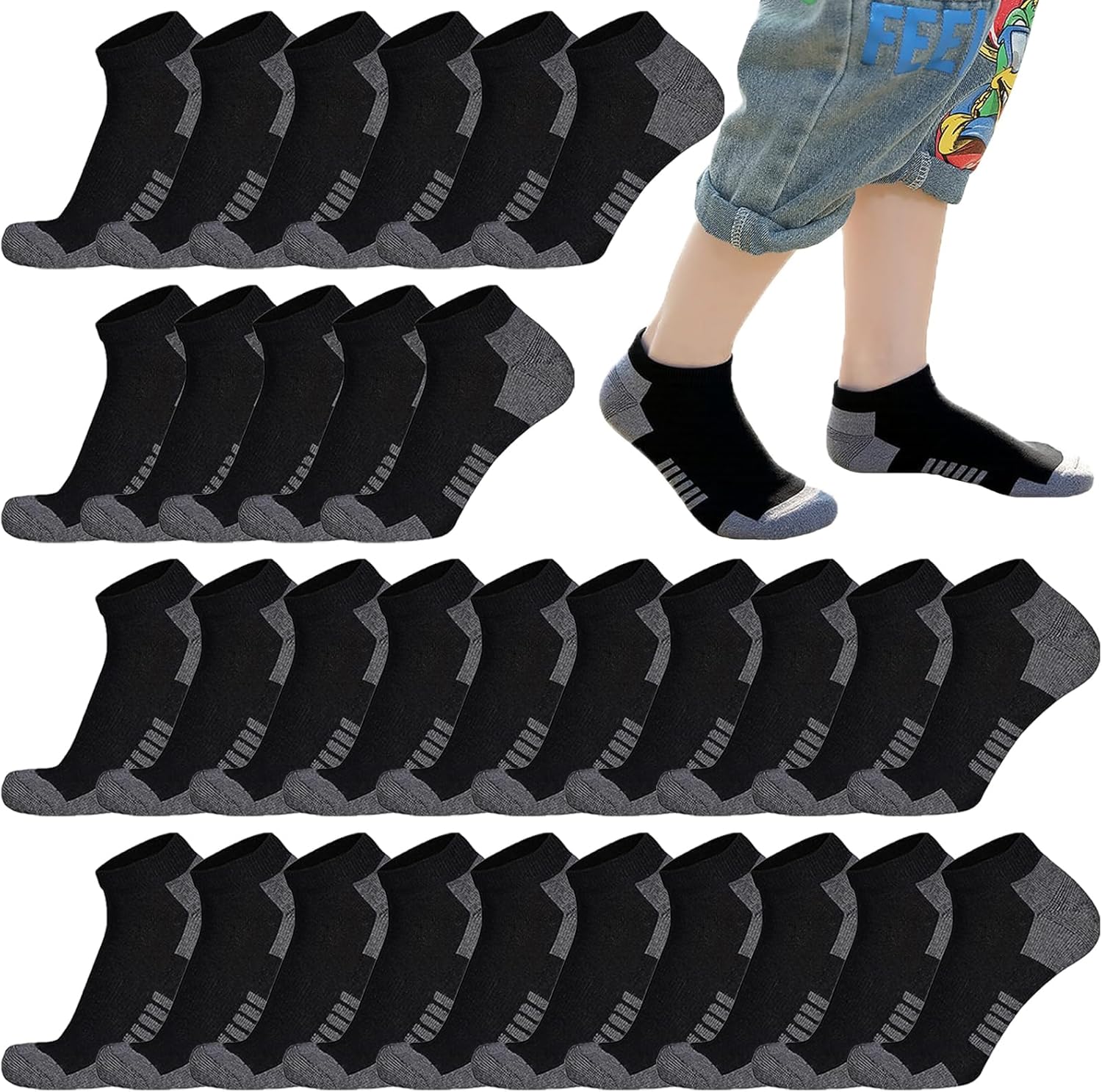 16-30 Pairs Boys Low Cut Ankle Socks Kids Crew Athletic Breathable Cushion Sole Socks for Running Hiking 16-30 Pairs Boys Low Cut Ankle Socks Kids Crew Athletic Breathable Cushion Sole Socks for Running Hiking