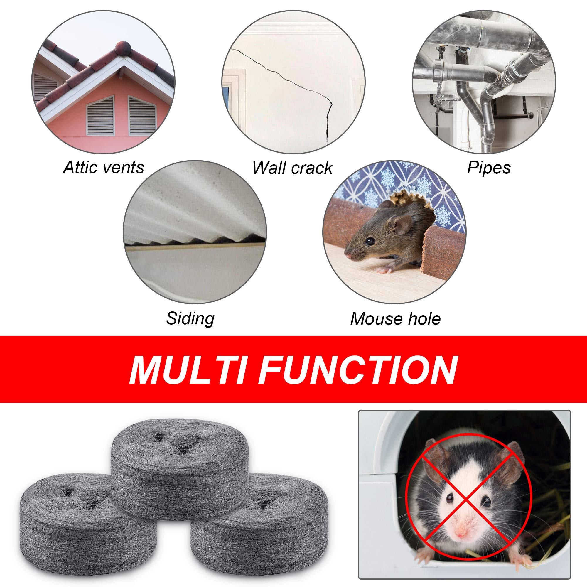 3 Roll Steel Wool DIY Kit, 0000 Ultra Fine Grade Rodent Control Gaps