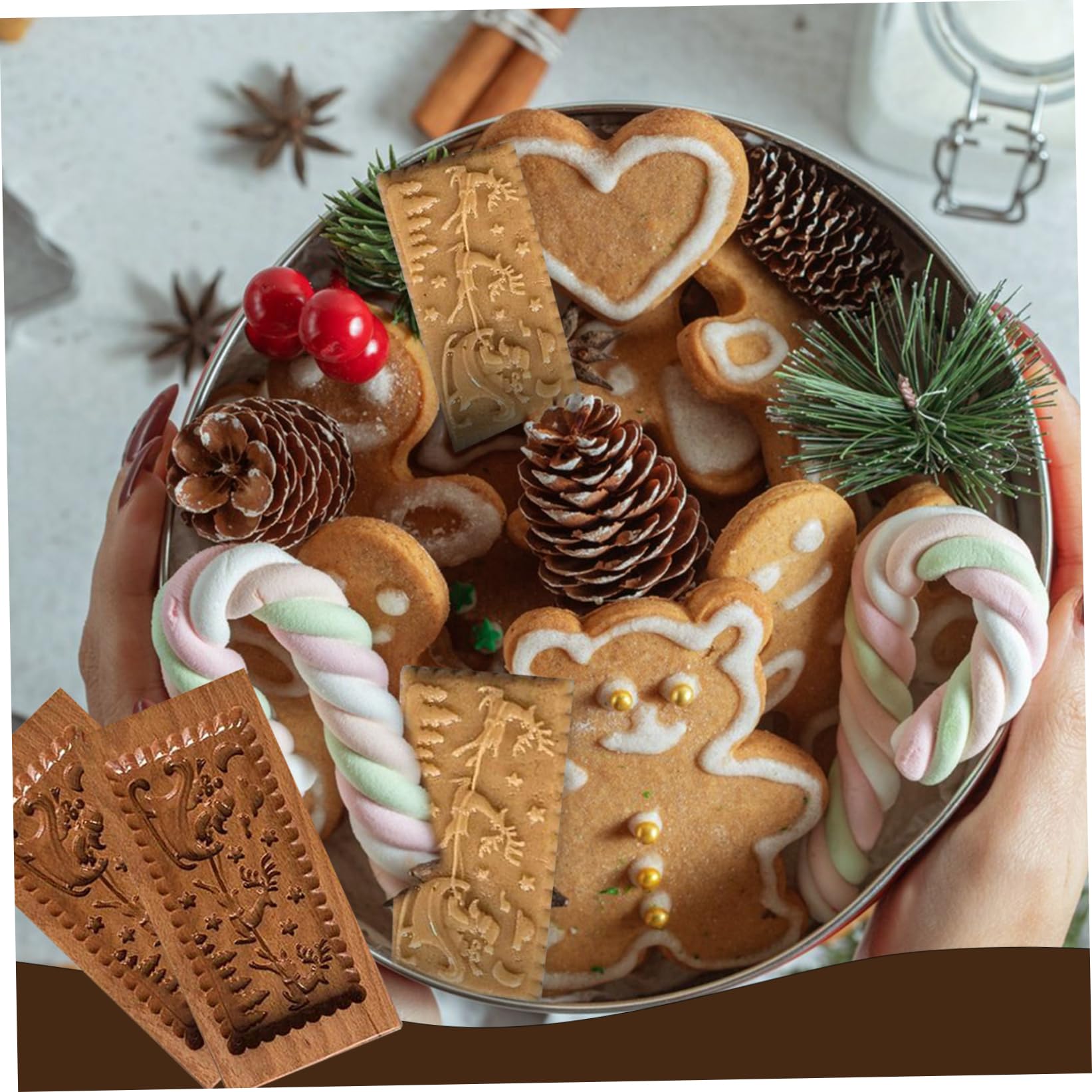 Moules à biscuits en bois, tampons de Noël, forme Père et renne, moules, gaufrage, presse