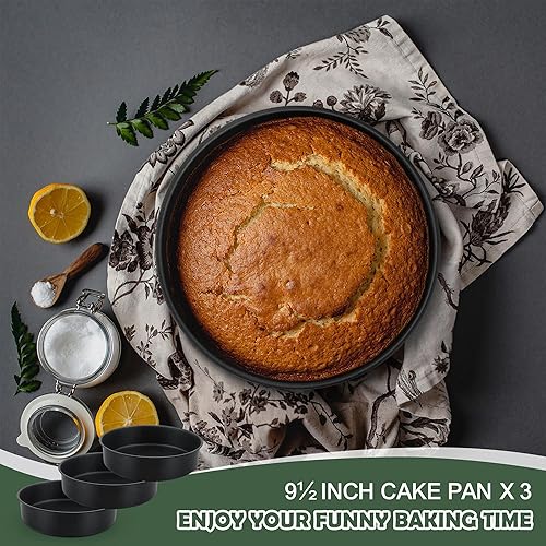 Miniatura 7 de E-far Juego de 3 moldes para pasteles de 9.5 pulgadas, moldes redondos antiadherentes para hornear, núcleo de acero inoxidable y revestimiento no