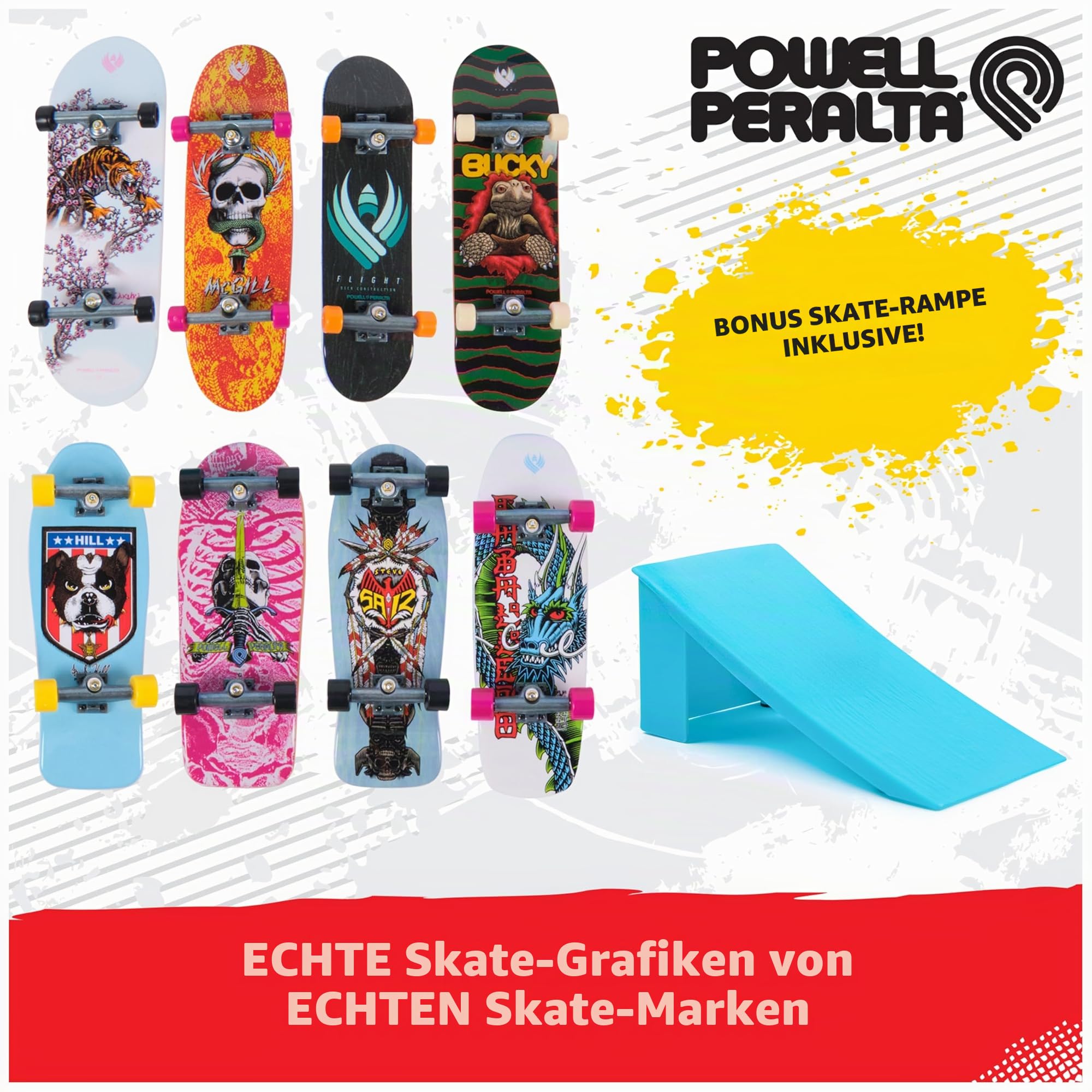Tech Deck, Powell Peralta Legends SK8Shop Bonus Pack mit Rampe, personalisierbares Mini-Skateboard, Spielzeug für Kinder ab 6 Jahren