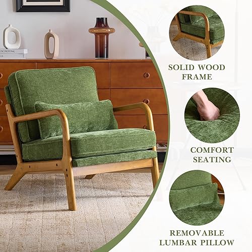 Miniatura 105 de Karl home Silla decorativa moderna de mediados de siglo con almohada, silla tapizada de tela bronceadora, con brazo de salón con marco de madera