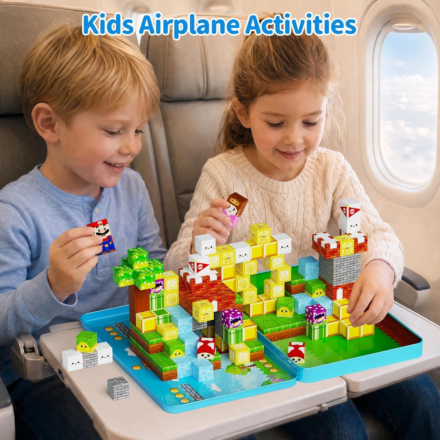 Blocs magnétiques de Voyage pour Enfants : 100 Cubes magnétiques Avec boîte en métal, 90 Minutes de Concentration pour la Voiture ou l'avion, pour garçons et Filles de 3 à 8 ANS