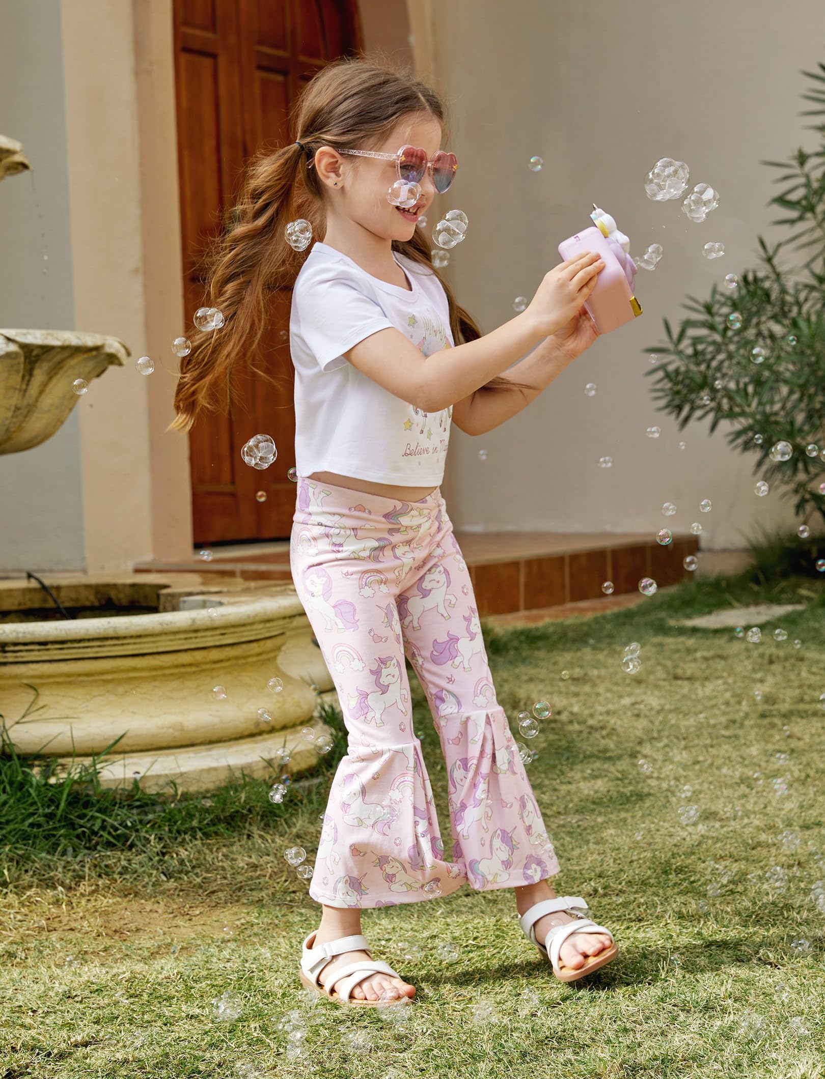 PATPAT Set di Abbigliamento per Ragazze, Pantaloni della Tuta Casual e Pantaloni a Campana, Vestiti Bambina di T-shirt Estive a Maniche Corte per Bambini, Regalo Estivo 3-12 Anni Coordinati 3 Colori