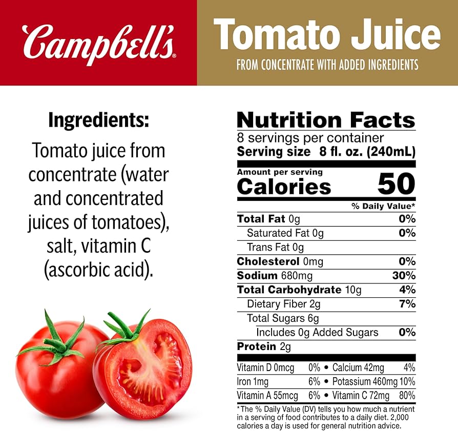 Amazon.com: Campbell's Tomato Juice, 100% Tomato Juice, 64 oz Bottle