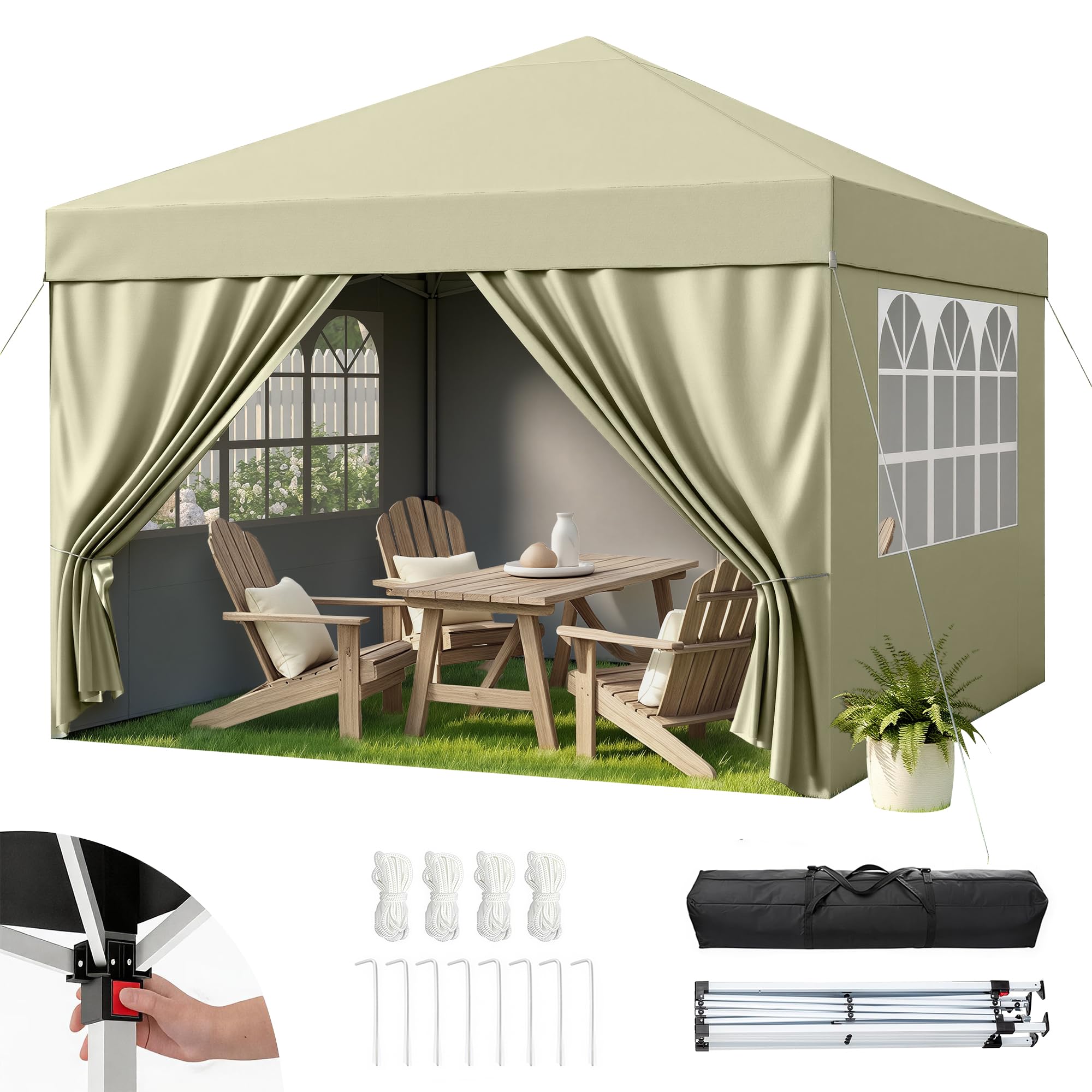 Hawthyhome Pavillon 3x3 Wasserdicht Stabil, Faltpavillon mit 4 Seitenteilen, Pop Up Pavillon,UV Schutz Pavillion,Partyzelt Gartenpavillon für Garten, Camping