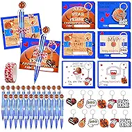 24 Valentine's Day Basketball Pens Gift Set with Sports Ballpoint Pens and Exchange Cards and Keychain for Classroom Gifts Party Favors School and Office Supplies